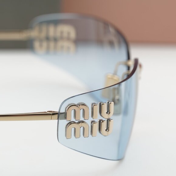 Miu Miu MUA51S ZVN10P Rectangle Sunglasses – Gold\\Light Blue main image 4